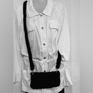 Handmade Crochet Bag Phone Crossbody Purse Phone Bag, Mini Bag in black